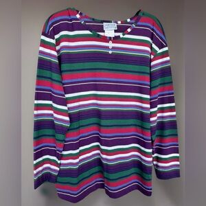 Jantzen Classics Vintage Long Sleeve Pullover Cotton Top Multicolor Stripe Large